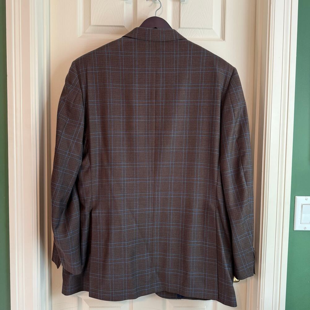 Holland & Sherry Bespoke Blazer Brown Window Pane Plaid Luxe EUC 48 Silk Blend - Picture 2 of 5